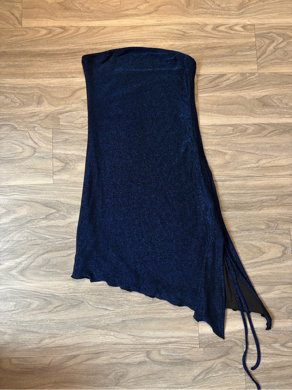 Strapless Navy Shimmer Asymmetric Dress